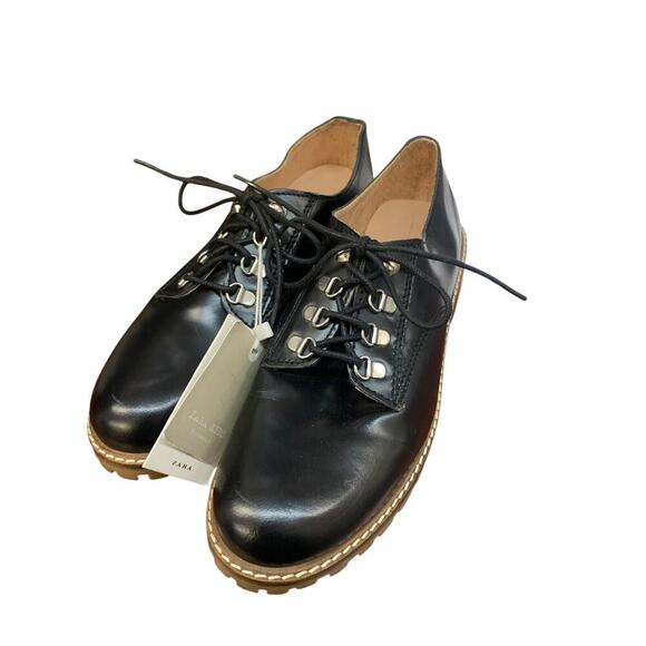 Zara Girls Lace Up Black Low Ankle Oxford Shoe new with tags SZ 36 4 us - Picture 1 of 8